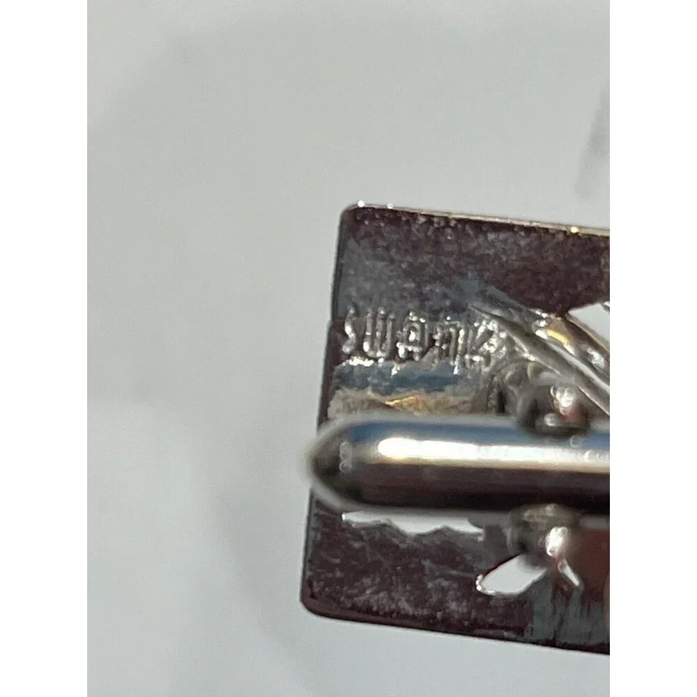 Vintage Swank Silver Fish Cuff Links And Matching Tie Clip Bar